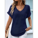 thumbnail image 2 of Camiseta Básica Informal de Corta para Mujer, Cuello en V, de Punto Gofrado, Azul Marino, Talla XXL, 2 of 4
