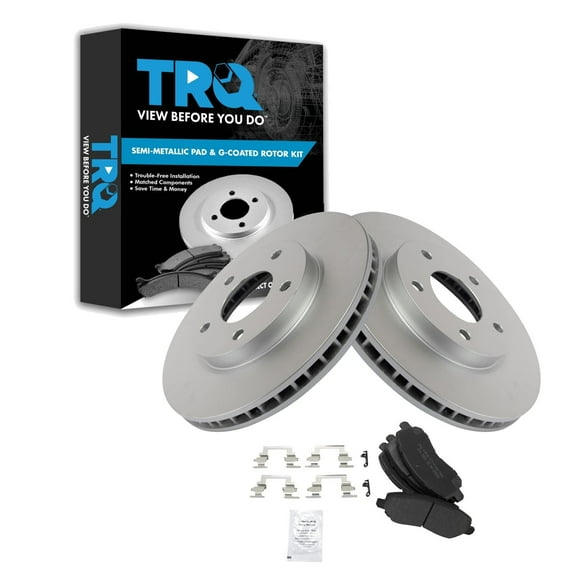 TRQ Front Brake Pad & Rotor Kit Brake Pads Brake Rotor Semi-Metallic Premium G-Coated Fits Select 2007-2012 Dodge Caliber 2008-2017 Mitsubishi Lancer