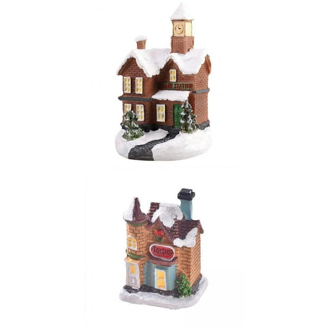 Blueskypet - 2 minicasas iluminadas, estatuas de aldea en miniatura para mesa navideña EstiloI