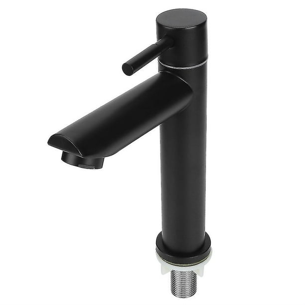 G1/2" Stainless Steel Single Cold Water Faucet for Sink, Black, Straight Type (No Tube)
