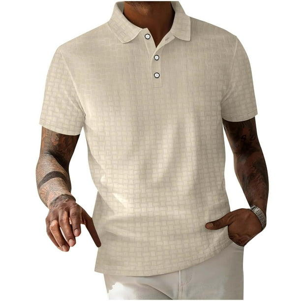 Blusa de Manga Corta Hombres Versátil Moda Color Sólido Botón Cuello de Vuelta, Camisa Casual Ligera para Diario