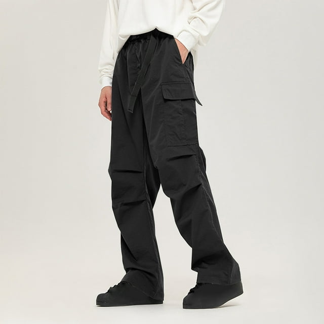 Puntoco Pantalones cargo con bolsillos y cintura elástica, informales, lisos, con diseño impermeable y a la moda para exteriores para hombre