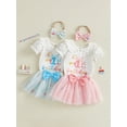 thumbnail image 3 of BemeyourBBs Baby Girl First Birthday Outfit One Years Old 1st Birthday Clothes Letter Puff Sleeve Romper Cupcake Tulle Skirt Set Bow Headband, 3 of 9