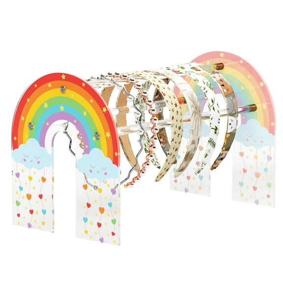 NiHome Cloud & Rainbow Acrylic Headband Holder for Girls, Hair Hoop Organizer Stand with 3 Rods, Large Capacity Display Rack for Hairbands, Scrunchies, Hair Ties, Easy Assembly Hair Accessory Storage