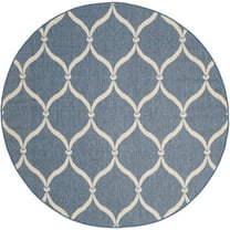 SAFAVIEH Courtyard Linnet Geometric Indoor/Outdoor Area Rug, Blue/Beige, 6'7" x 6'7" Round