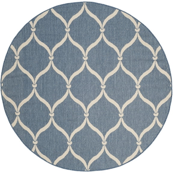 SAFAVIEH Courtyard Linnet Geometric Indoor/Outdoor Area Rug, Blue/Beige, 6'7" x 6'7" Round