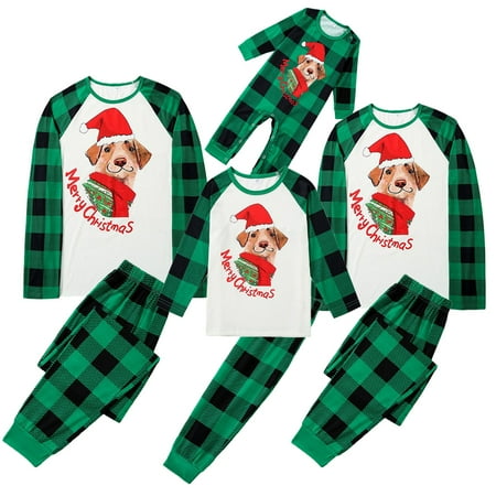 

URMAGIC Christmas Family Matching Pajamas Set Funny Dog Graphic Plaid Sleepwear for Men Women Kid Baby