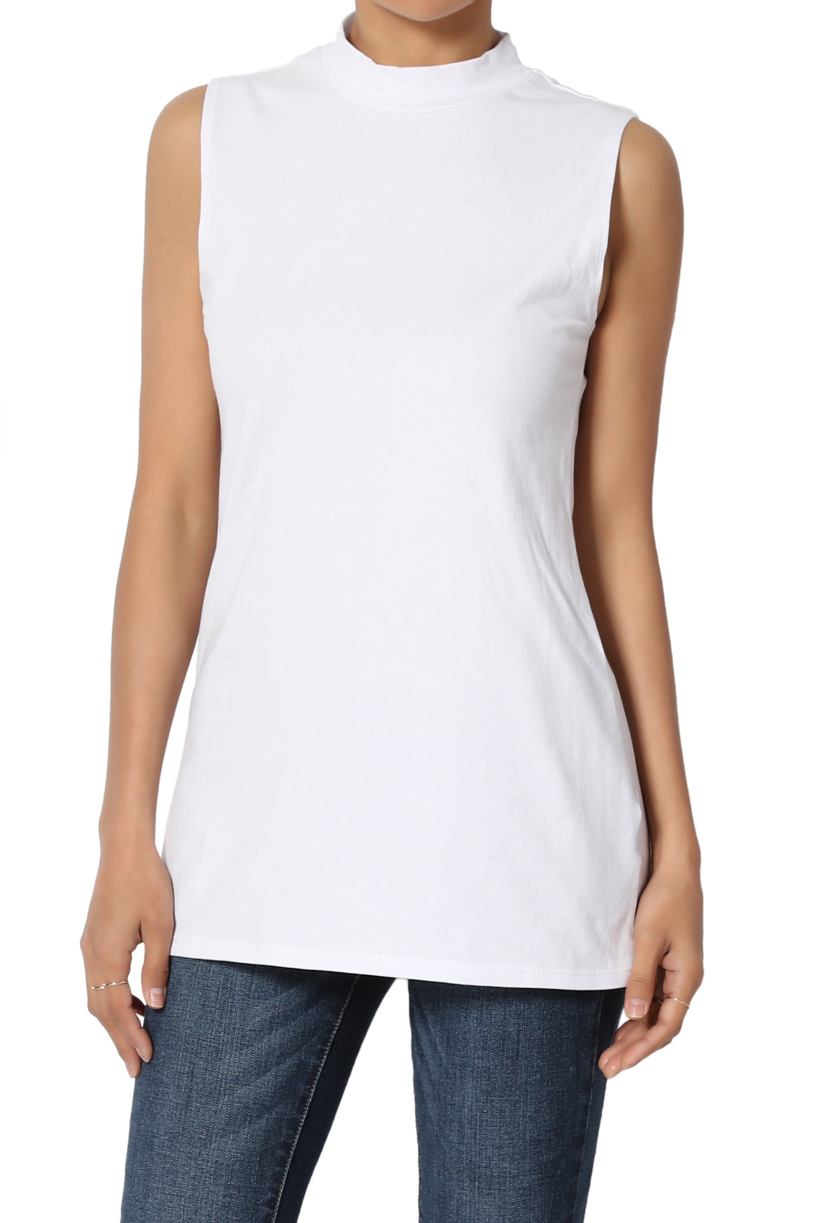 Download TheMogan - TheMogan Junior's S~3X Mock Neck Sleeveless T-Shirt Stretch Cotton Slim Fit Tank Top ...