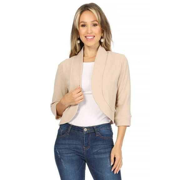 MOA Collection Women's Classic 3/4 Sleeve Open Front Bolero Blazer Cardigan for Work and Beyond