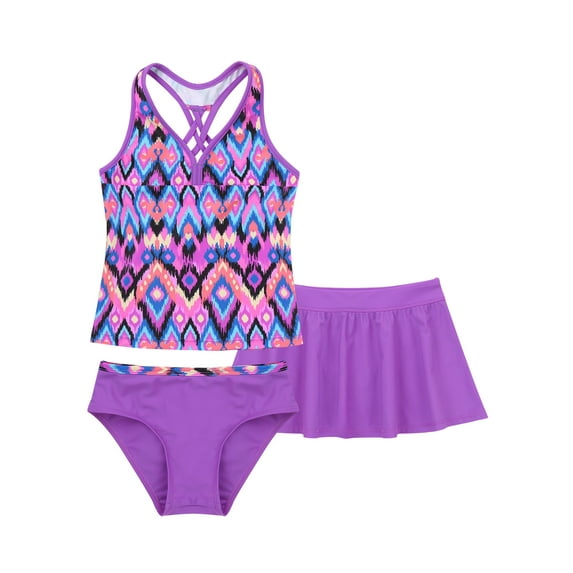 TiaoBug Kids Girls Tankini Swimsuit Swim Tops Bottoms Skirts Bathing Suit