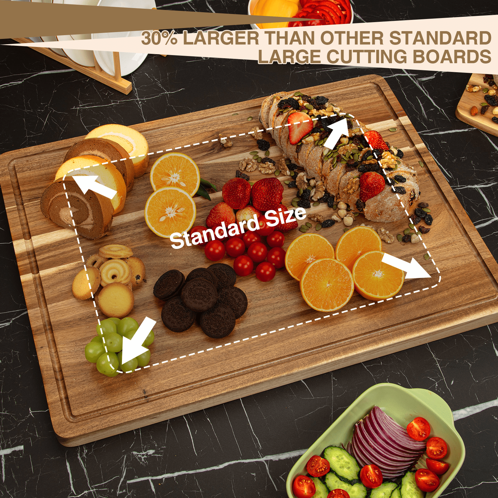 24 X 18 Inch Large Acacia Wood Cutting Board 1.5" Thick, Reversible Wooden Cutting Board for Kitchen, Charcuterie Board Cheese Board with Deep Groove, Chopping Board for Meat, Vegetables, Fruit