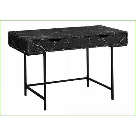 Desks Contemporary Modern 48 L Computer Desk with 2 Storage Drawers Black Marble Laminate Black Metal | Black | Particle Board