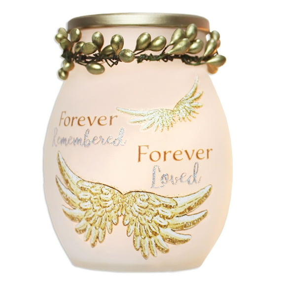 Stony Creek Forever Remembered Memorial, Sympathy, Bereavement Lighted Glass Jar 4 x 3 x 3" Inspirational - NEW