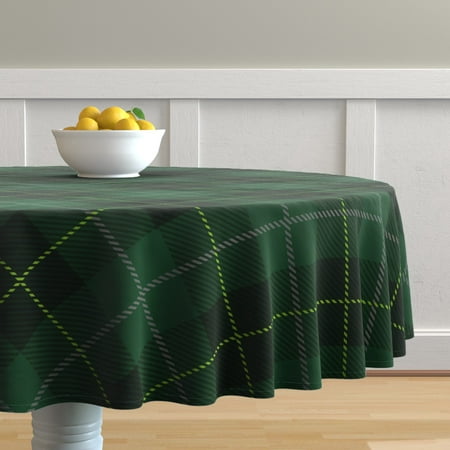 

Cotton Sateen Tablecloth 70 Round - Large Dark Green Plaid Seasonal Christmas Tartan Check Plaid Print Custom Table Linens by Spoonflower