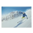 thumbnail image 1 of Winter Cutting Board, Skier Skiing Downhill in High Mountains Extreme Winter Sports Hobby Activity, Decorative Tempered Glass Cutting and Serving Board, Large Size, Blue White Yellow, by Ambesonne, 1 of 1