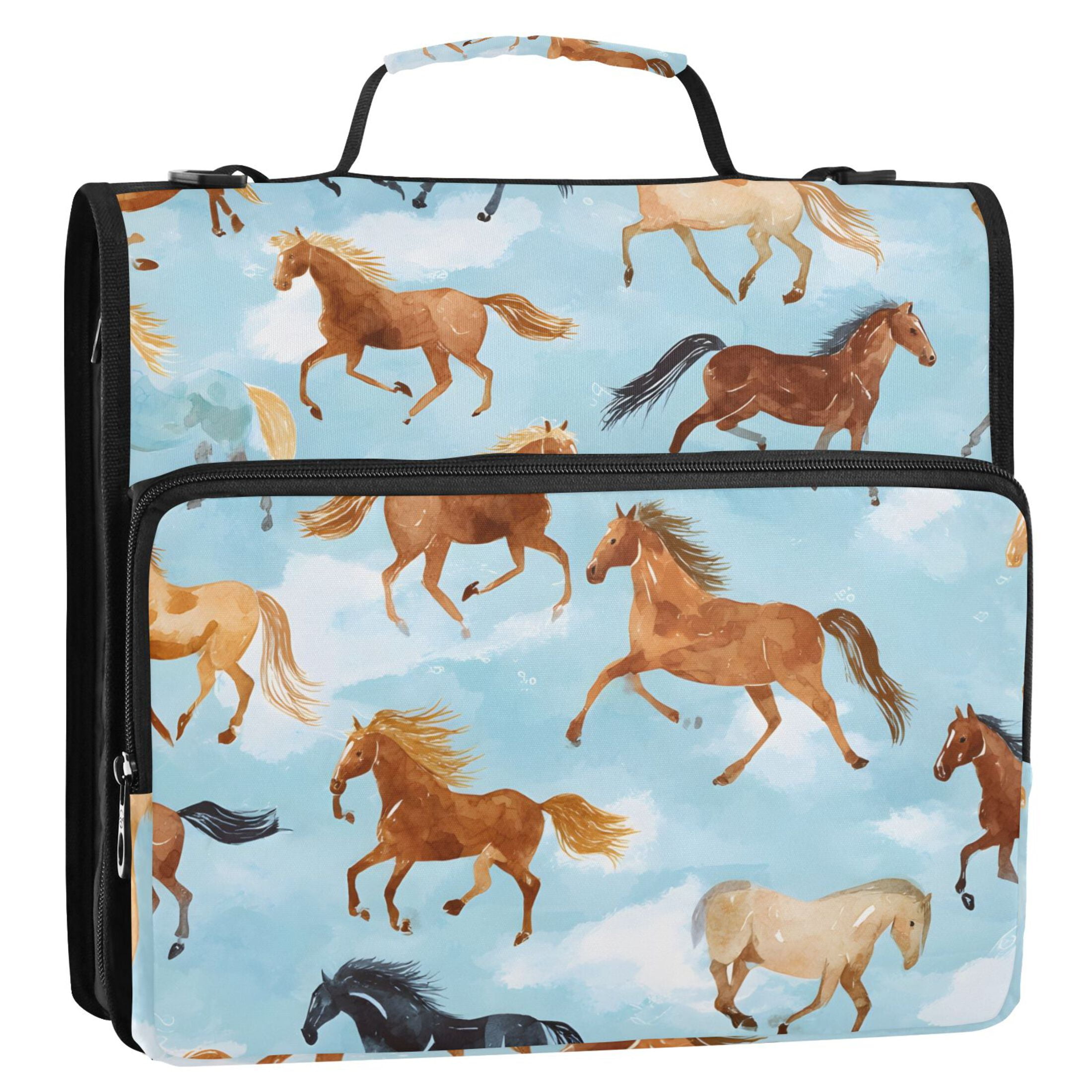 ALAZA Zipper Binder Running Horse Blue 3 Ring Trapper Keeper File Folder Organizer Bag