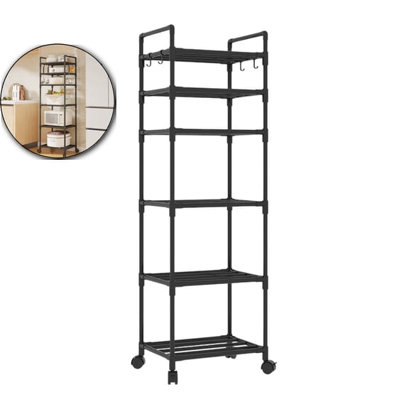 WNFJR Shelving Unit, 66.93x16.54 Inch, 6 Tier Tall Narrow Shelving Unit with Wheels and Anti-Slip Feet, Adjustable Shelving
