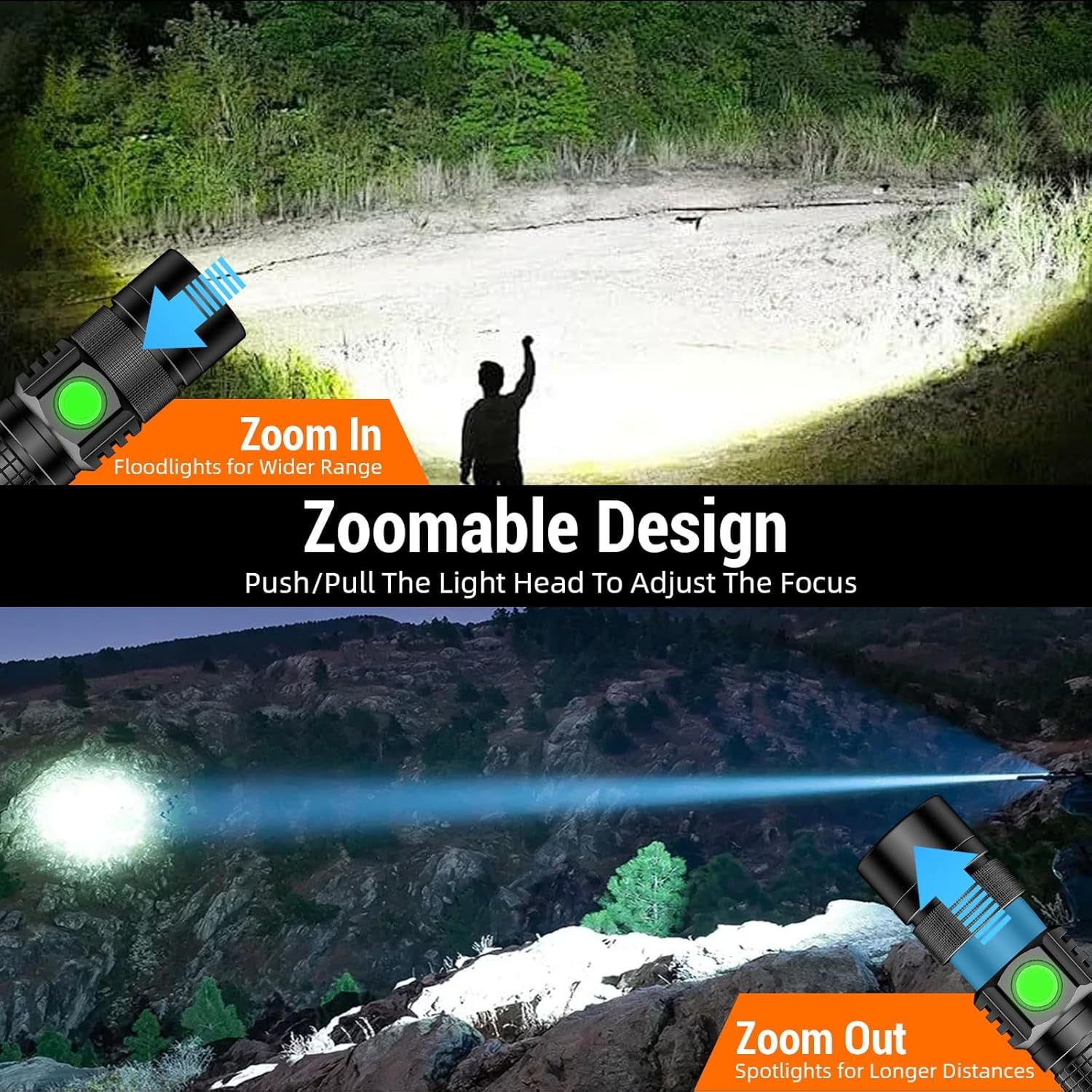2-Pack Rechargeable Flashlight, Super Bright 1500 Lumen LED Flashlight with USB-C Fast Charging (2.5Hr Full Charge), waterproof IPX5, Adjustable Focus, Pocket-Sized EDC Light for Camping, Emergency,