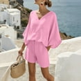 thumbnail image 2 of Sentmoon Ensembles Deux Pièces pour Femmes Hauts pour Femmes Tendance et Shorts Manches Courtes Chemisiers pour Femmes Coupe Régulière Hauts de Style Professionnel Décontracté pour Femmes avec Poches P-2TG, 2 of 9