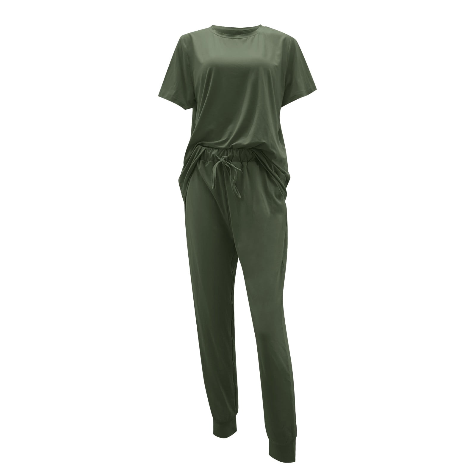 Two Piece Sets,Lounge Sets,Two Outfit Short Sleeve Pullover With Drawstring Long Pants Tracksuit Jogger Set,Matching Sets,Womens Sweatshirt,Tracksuit for Women,Fall Outfits,Army Green 3XL - image 4