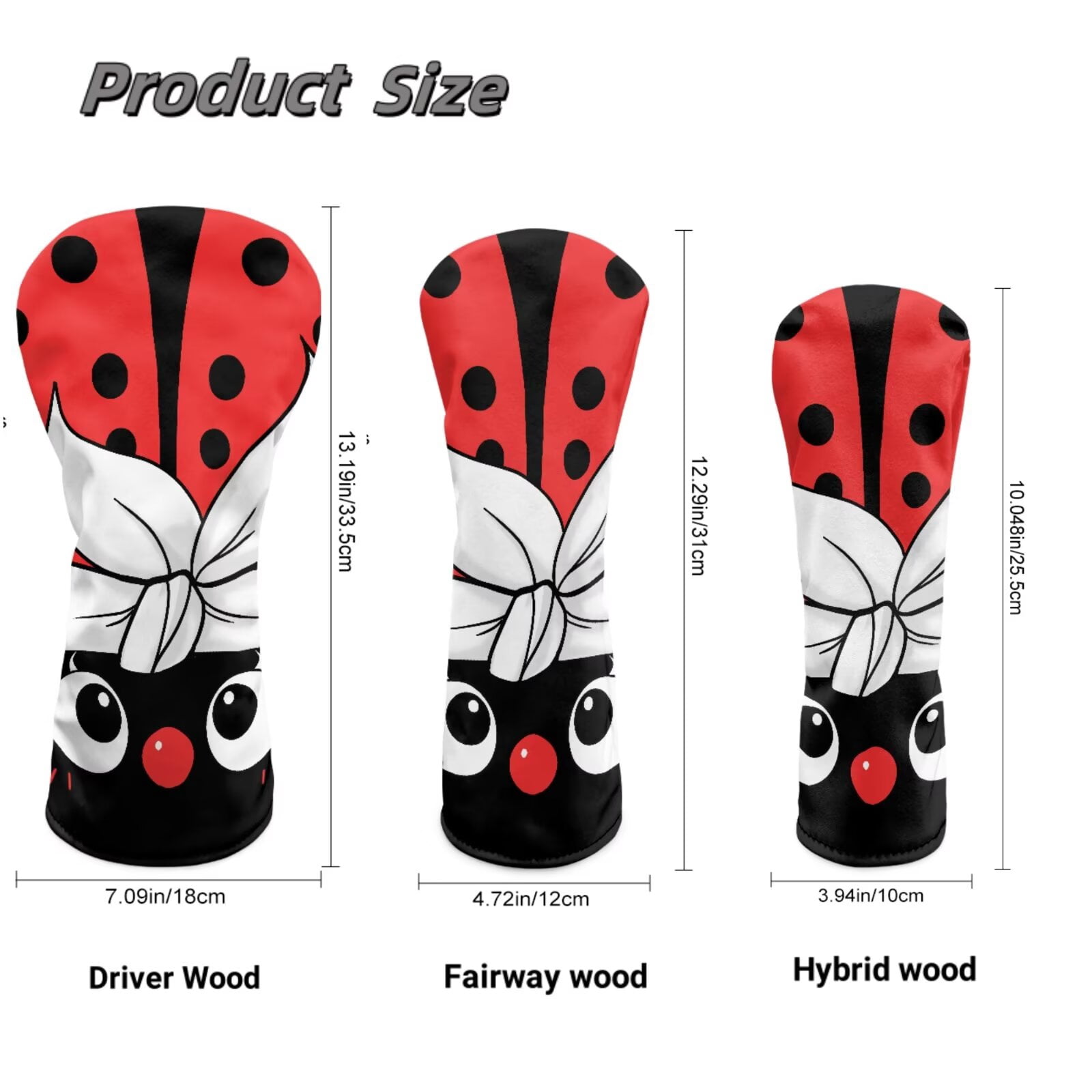 Uorisanigo Cute Ladybug Golf Club Head Covers, Driver, Fairway #3#5, Hybrid Headgear, Premium Waterproof PU Leather Golf Headcover Accessories for Women Men, Set of 3