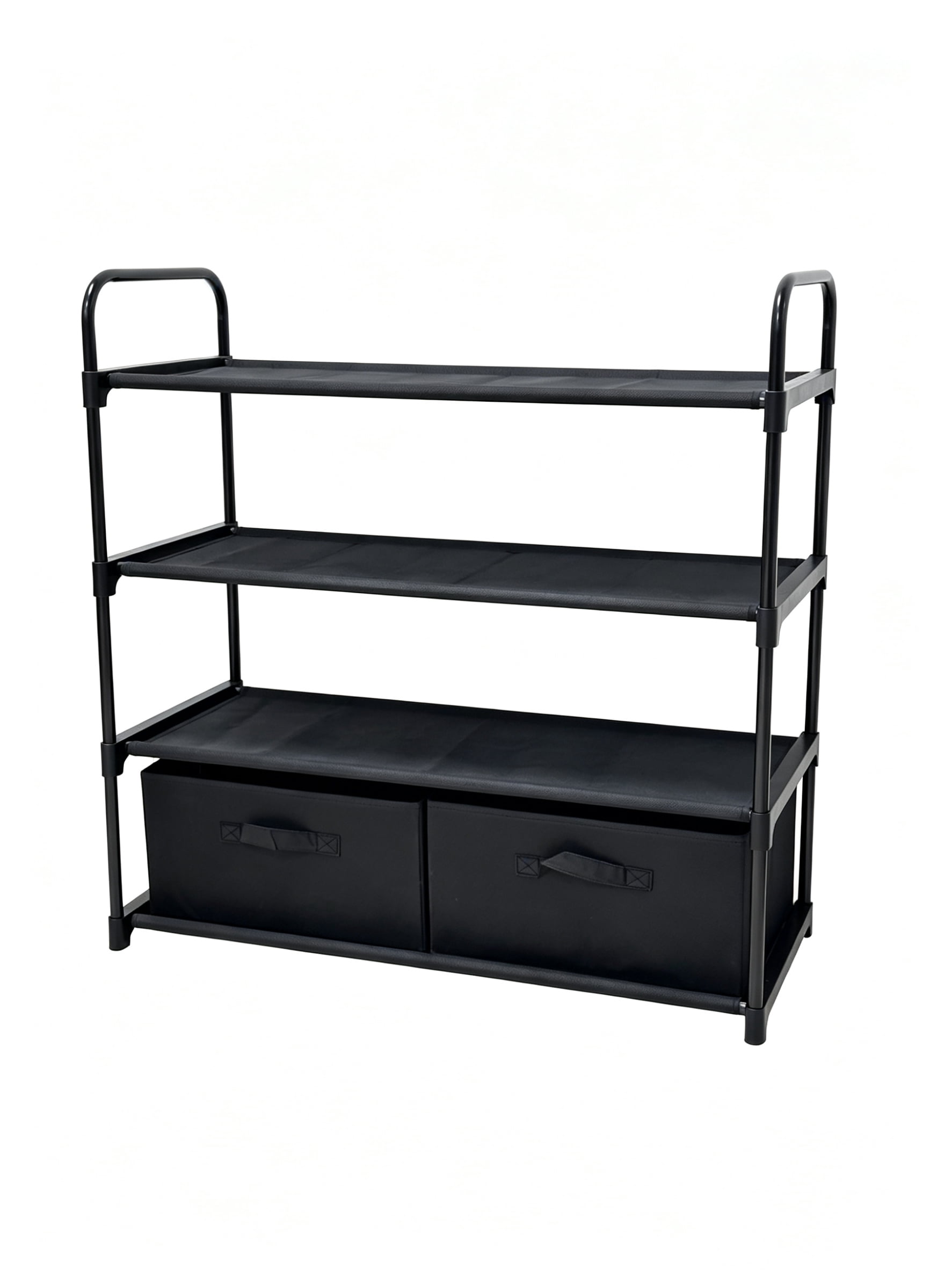 Mainstays 4 Shelf Closet Storage Organizer for Clothes with 2 Fabric Bins, Black, Metal Frame