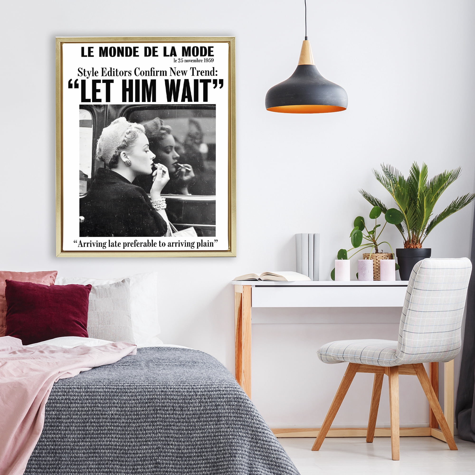 Stupell Industries Let Him Wait Advice Gold Framed Floater Canvas Wall Art, design by Annabelle Hall