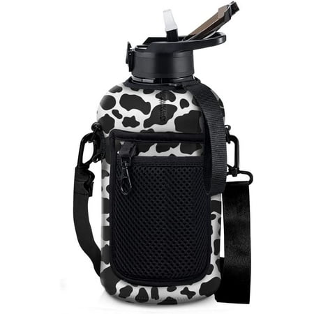 

Half Gallon Cow Print Water Bottle Hydrojug Cow Print Hydro Jug Water Bottle With Sleeve and Straw and Carry Strap Gym Water Bottle Gym Accessories for Women and Men 2.2 L (74 Ounce)