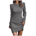thumbnail image 1 of WEAIXIMIUNG Robe Chandail pour Femmes Col Montant Manches Longues Couleur Unie Col Montant Robe Longue Tricotée, 1 of 6