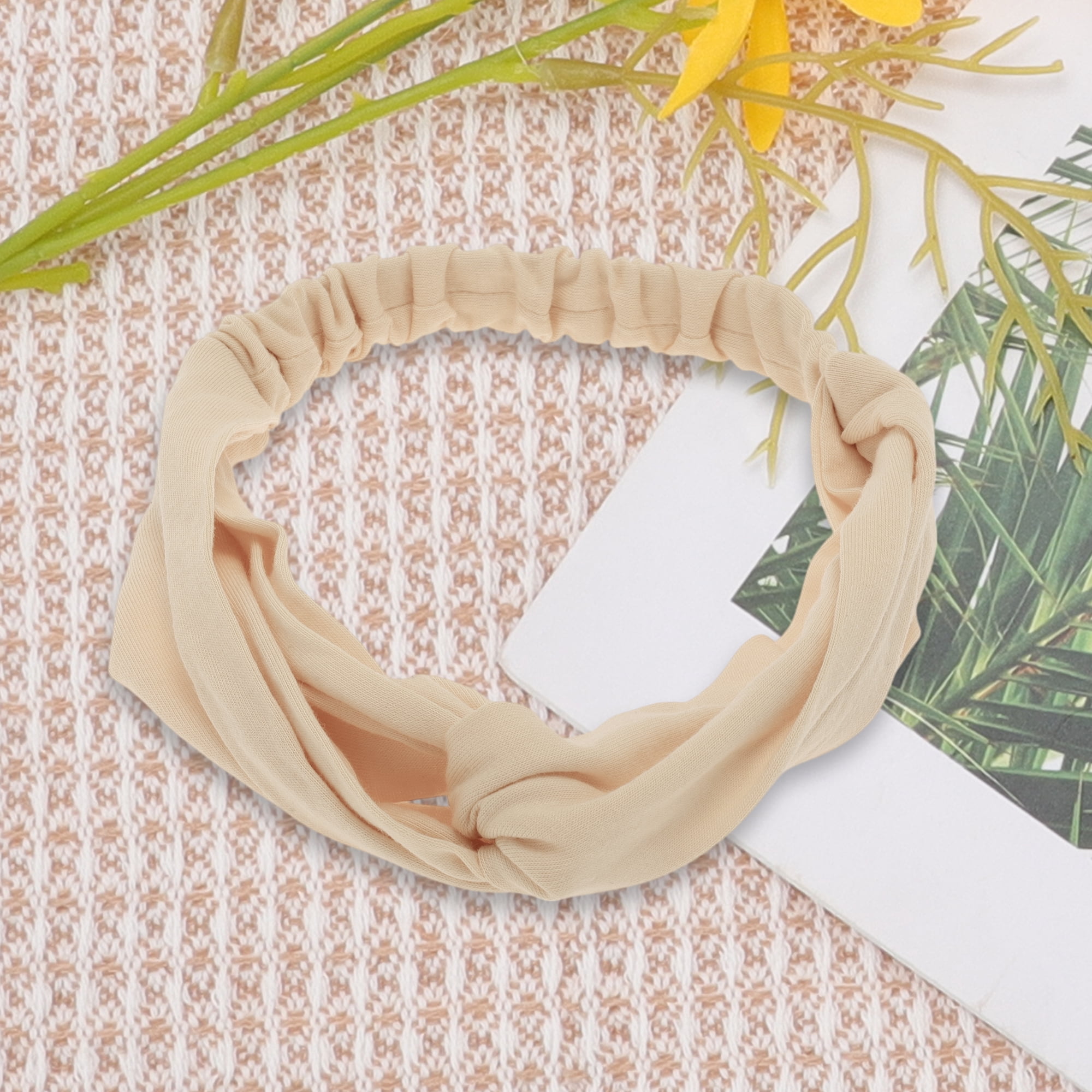 Unique Bargains Stylish Simple Solid Elastic Cross Headwrap Khaki