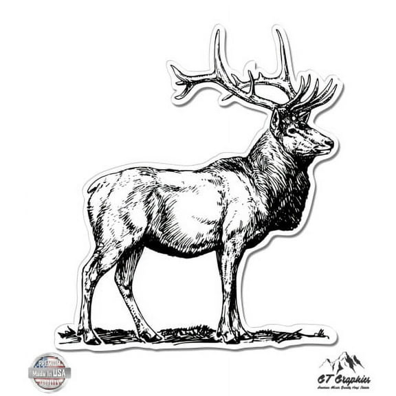 Elk Hand Drawn - 3" Vinyl Sticker - For Car Laptop I-Pad Phone Helmet Hard Hat - Waterproof Decal