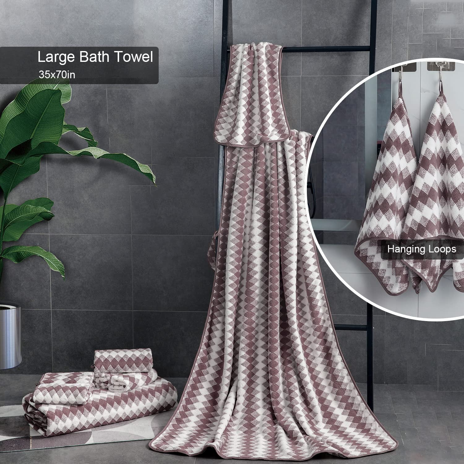 Green Essen 4 Pack Oversized Bath Towel 35 x 70 Inches Highly Absorbent Bath Sheets 600 GSM Soft Extra Large Bath Towel Sets Quick Dry Shower Towel for Bathroom Spa Hotel Gym Pool(Dark Brown)