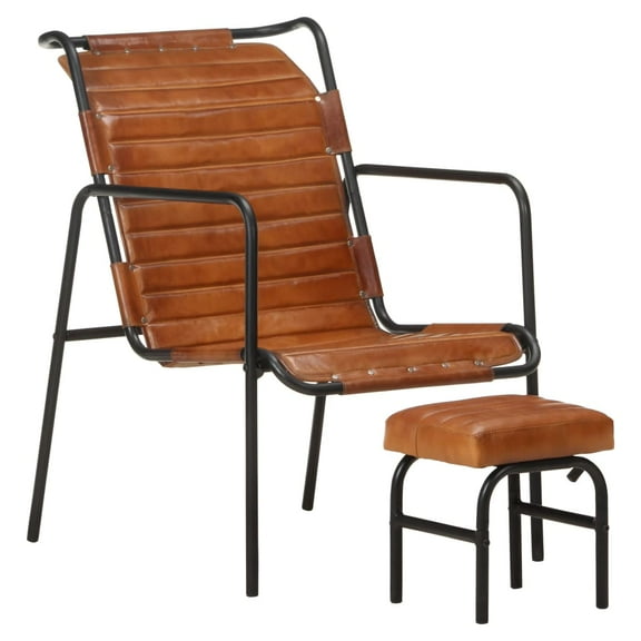 vidaXL Armchair Relaxing Armchair with a Footrest for Living Room Real Leather