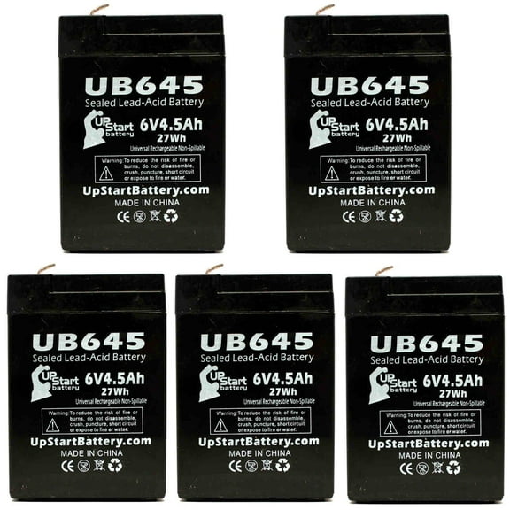 5x Pack - Compatible Dyna Cell WP46 Battery - Replacement UB645 Universal Sealed Lead Acid Battery (6V, 4.5Ah, 4500mAh, F1 Terminal, AGM, SLA) - Includes 10 F1 to F2 Terminal Adapters