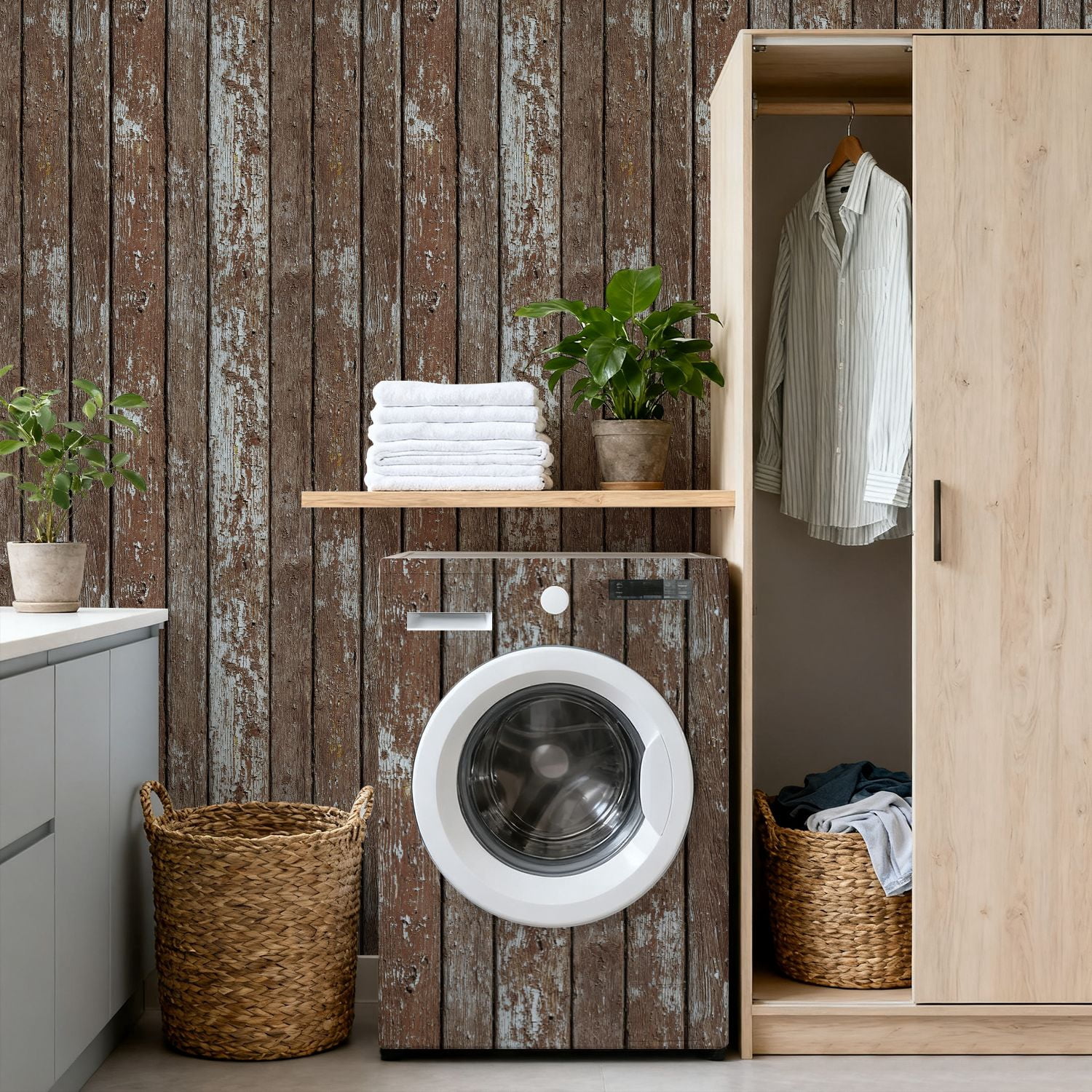 Peel and Stick Wallpaper Weathered Wooden Planks Peeling Paint Rustic Texture 17.7in x 118in Contact Paper Removable Self Adhesive Wall Mural Wall Decor for Bedroom Kitchen Cabinets