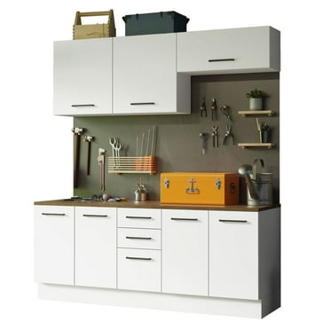 Madesa 4-Piece Garage and Utility Room Storage Cabinet Set 78 Inch with 33 Inch Base Cabinet and 31 Inch Slim Wall Cabinet Modular Storage Organization Unit - White