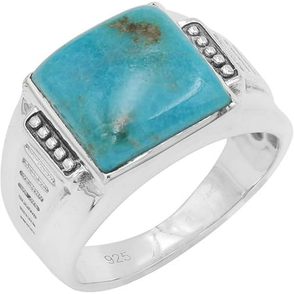 Earth Gems Jewelry Turquoise Gemstone Ring Sterling Silver Statement Jewelry for Men