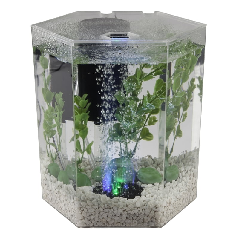 Hexagon Aquarium Tetra Tank LED Bubbler Kit Gallon Gold Fish Betta Starter Set 