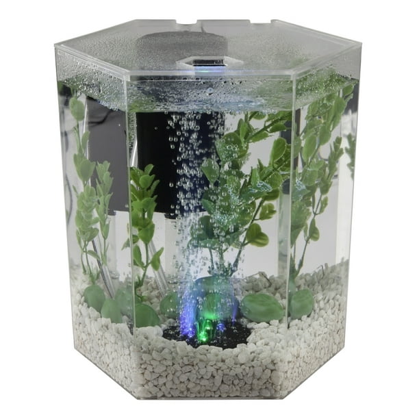 Bubbling LED Aquarium Kit 1 Gallon, Hexagon Shape, with Color-Changing Light Disc, Acrylic - Walmart.com