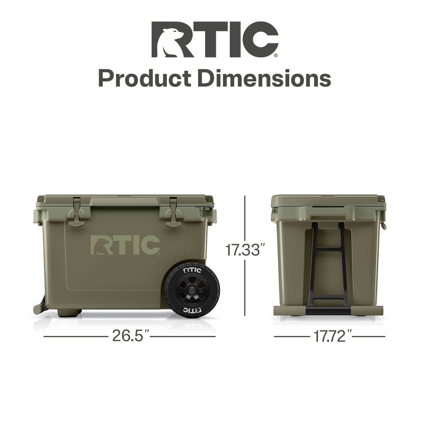 RTIC 52 QT Wheeled Hard-Sided Ice Chest Cooler, Ultra-Light, Fits 76 Cans, Olive