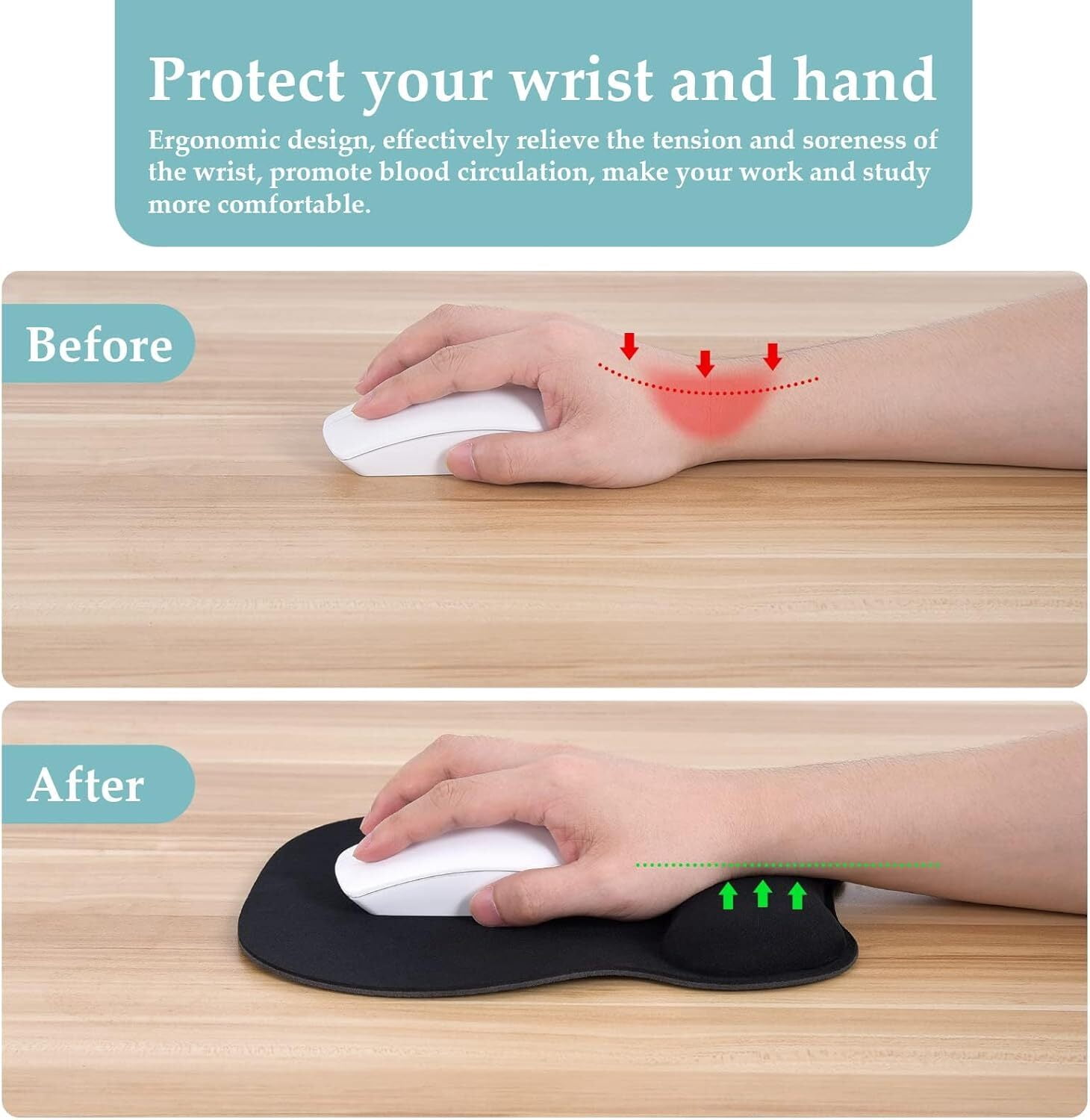 Ergonomic Mouse Pad with Wrist Support,Non-Slip Base Comfort Gaming Mousepad,Pain Relief Portable Desk Mat for Home Office Computer Laptop Daily Use