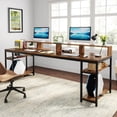 thumbnail image 5 of Two Person Desk with Monitor Stand, 78.74" Long Double Computer Office Desk with Storage Shelves, Large Gaming Desk Study Writing Table Workstation for Home Office (Rustic Brown), 5 of 9