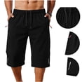 thumbnail image 2 of Eltusu Men's Workout Shorts, Elastic Waist Zipper Pockets Below the knee Drawstring Hiking Shorts Black Size L, 2 of 7