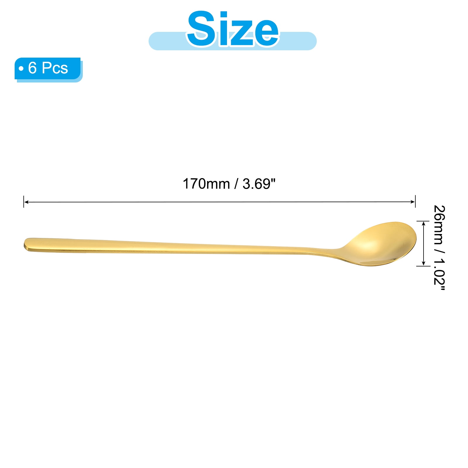 Unique Bargains 304 Stainless Steel Cocktail Stirring Long Handle Spoon for Drinking Gold