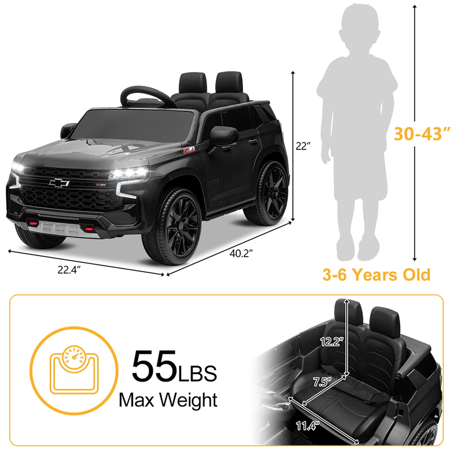 CIPACHO 12V Battry-Powered Kids Ride On Car with 2.4G Remote Control, Dual Drive Electric Ride, HL588 Chevrolet Tahoe SUV Gifts for Children Boys, Black CIPACHO 12V Battry-Powered Kids Ride On Car with 2.4G Remote Control, Dual Drive Electric Ride, HL588 Chevrolet Tahoe SUV Gifts for Children Boys, Black