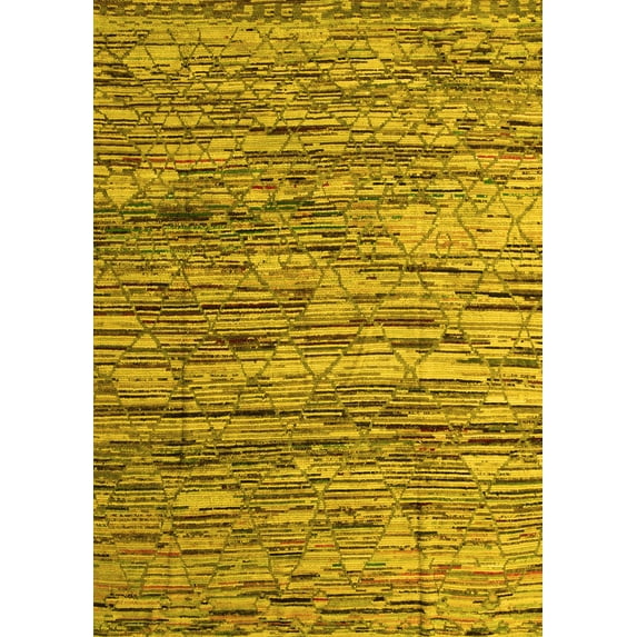 Ahgly Company Machine Washable Indoor Rectangle Abstract Yellow Modern Area Rugs, 8' x 10'