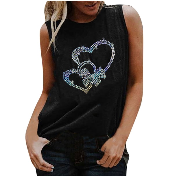 Camiseta sin mangas suelta con cuello redondo y lentejuelas reflectantes coloridas para mujer Pompotops lopia990573