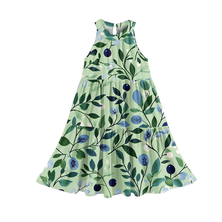 Abcomgle Girls Summer Dress Size 14-16 Casual Halter Neck Sleeveless Midi  Dress Floral Print A-line Sundresses Loose Swing Skirt 9-10 Years,Army  Green - Walmart.com