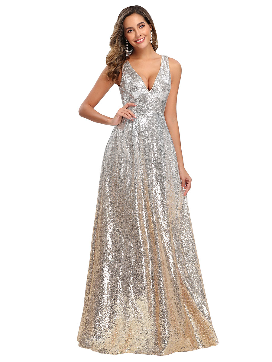 Ever-Pretty US V-neck Evening Gown Sequin Sparkly A-Line Formal Prom Dress 07910
