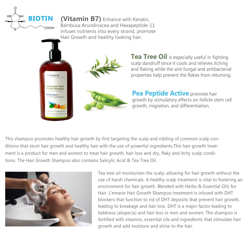 L'emarie Biotin Shampoo for Hair Growth & Thinning - Anti-Hair Loss with Ziziphus Bark, Pea Peptide, Rosemary, Eucalyptus & Irish Moss Extract - Fortified with Caffeine & Salicylic Acid  16 Ounces